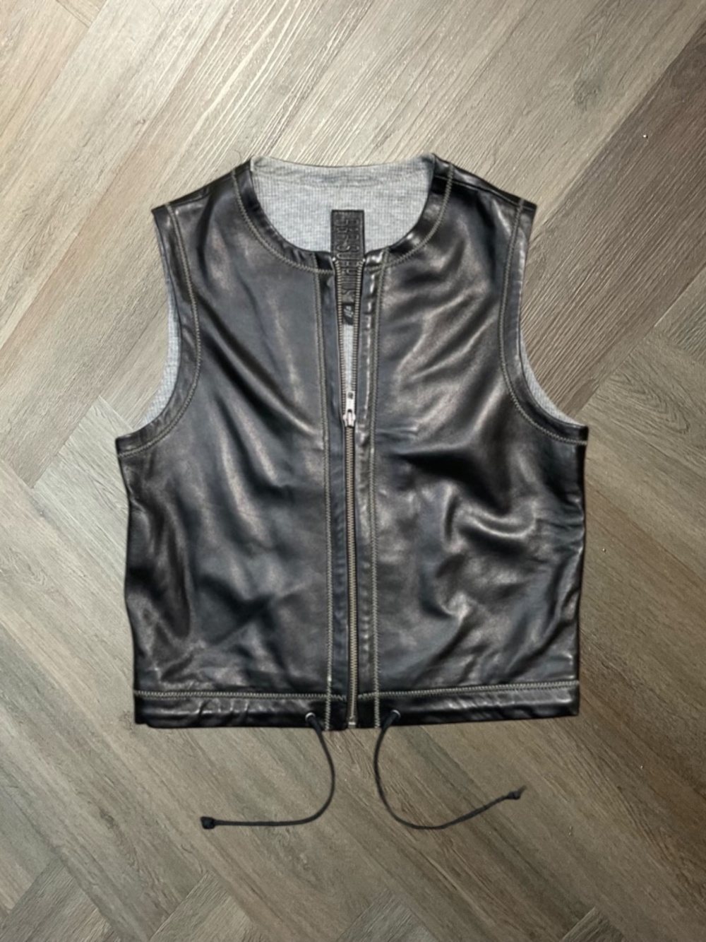 R&R Surplus Leather Zip Up Jersey Lined Biker Moto‎ Vest Womens XS Black Urban